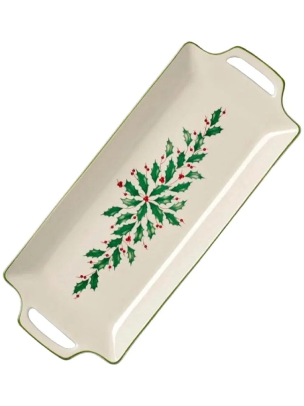 Lenox Holiday Ivory Christmas Porcelain Hors D'Oeuvres Serving Tray.